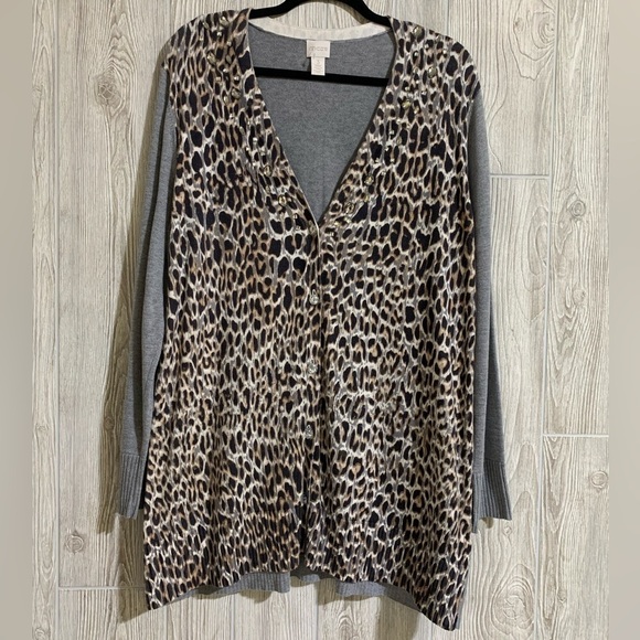 Chico's Sweaters - Chicos Embellished Animal Peyton Cardigan Longline Cheetah Print Size 3 or XL